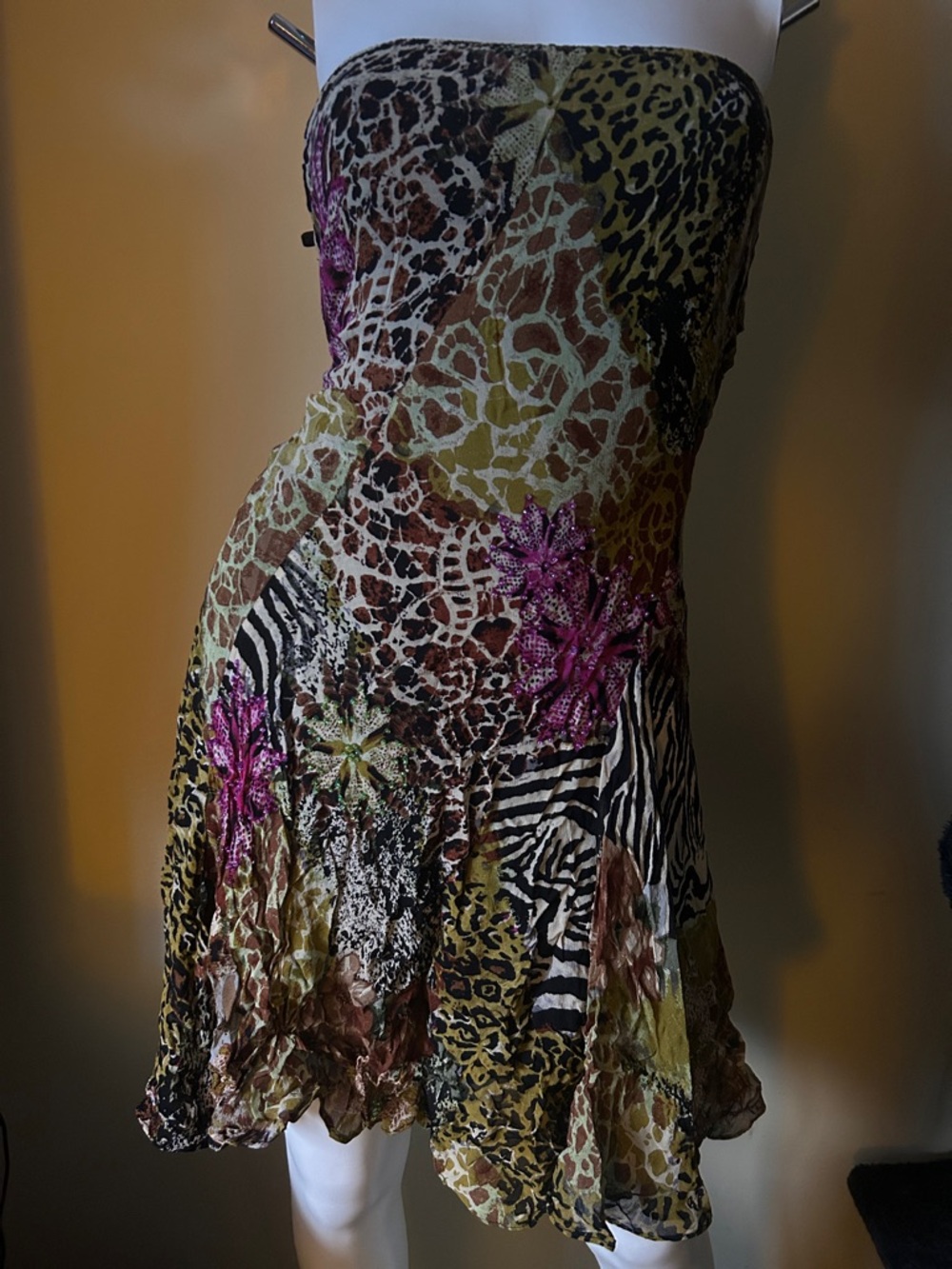 Strapless Multicolor Animal-Print Mix Dress